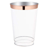 50 Rose Gold Rimmed Clear Hard Plastic Cups | 12 oz. Fancy Disposable Wedding Tumblers for Party & Wedding (50-Pack) by Bazaarqix
