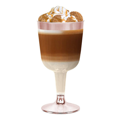 50-Pack Rose Gold Rimmed Disposable Wine Cups, 6 oz. | Clear Hard Plastic Fancy Small Dessert Cups (50-Pack) by Bazaarqix