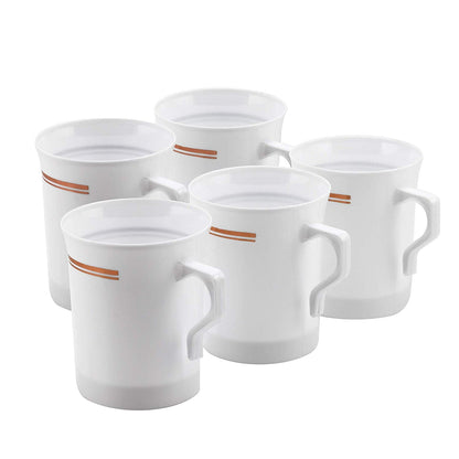 50 Heavyweight Disposable Plastic 8 oz. Coffee Mugs with Rose Gold Trim | Tea, Cappuccino, Espresso Cups with Handles (50-Pack) by Bazaarqix
