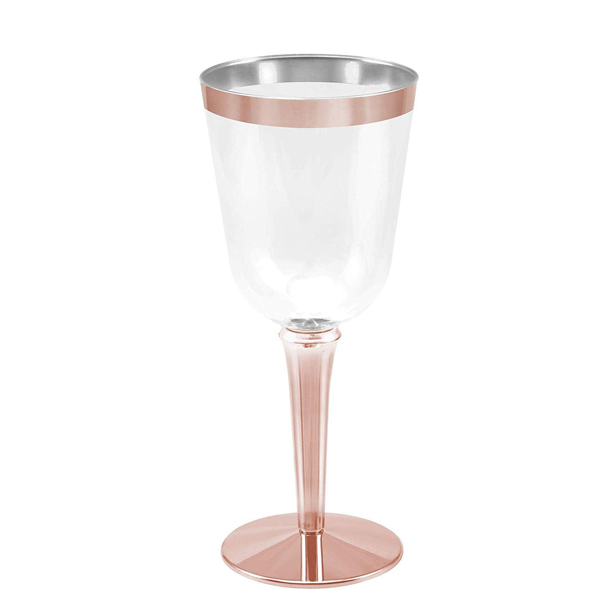 25 Rose Gold Rimmed Disposable Plastic Wine Glasses | Large 10 oz. Premium Clear Hard Plastic Fancy Wine Cups for Weddings & Events (25-Pack) by Bazaarqix