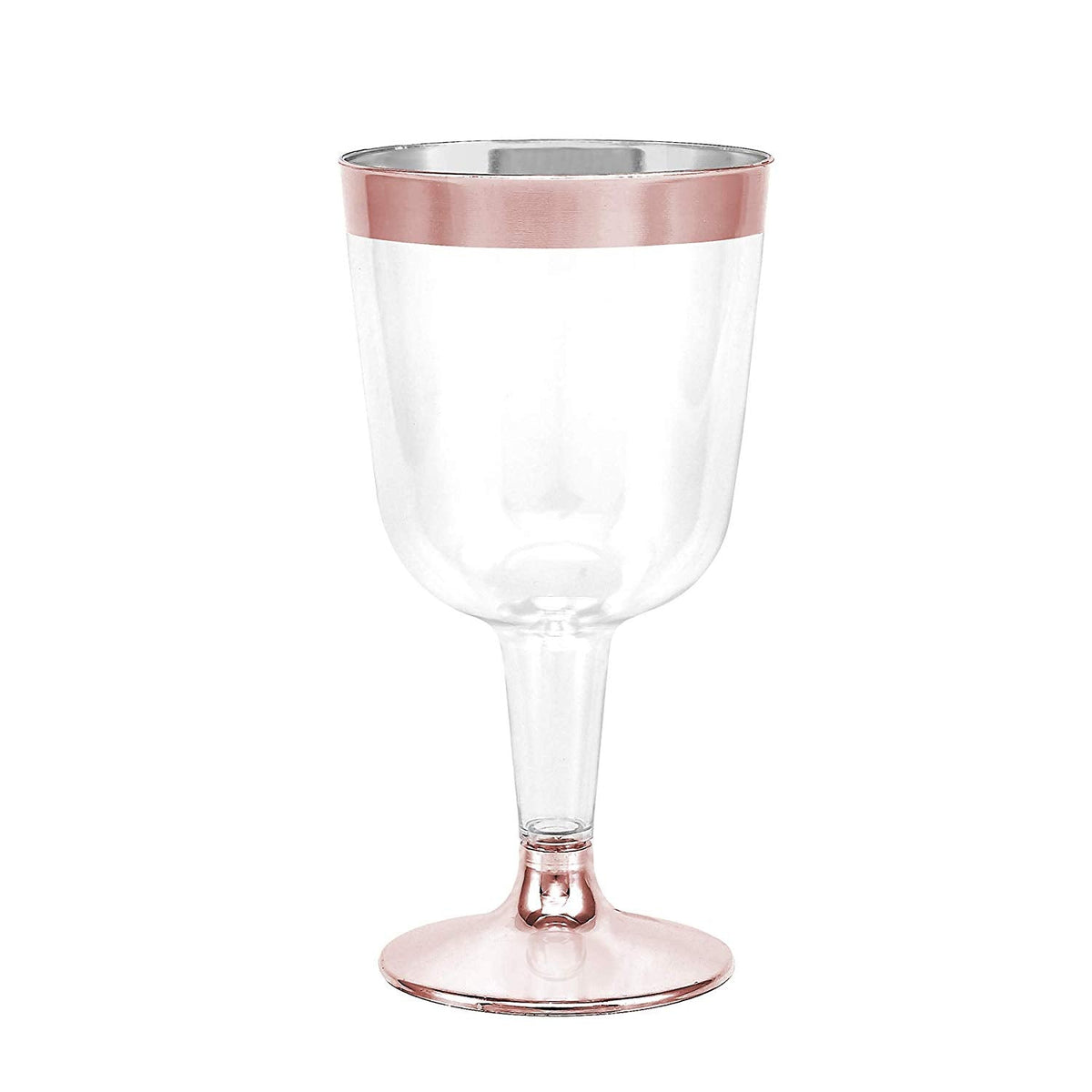 50-Pack Rose Gold Rimmed Disposable Wine Cups, 6 oz. | Clear Hard Plastic Fancy Small Dessert Cups (50-Pack) by Bazaarqix