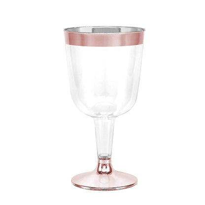 50-Pack Rose Gold Rimmed Disposable Wine Cups, 6 oz. | Clear Hard Plastic Fancy Small Dessert Cups (50-Pack) by Bazaarqix
