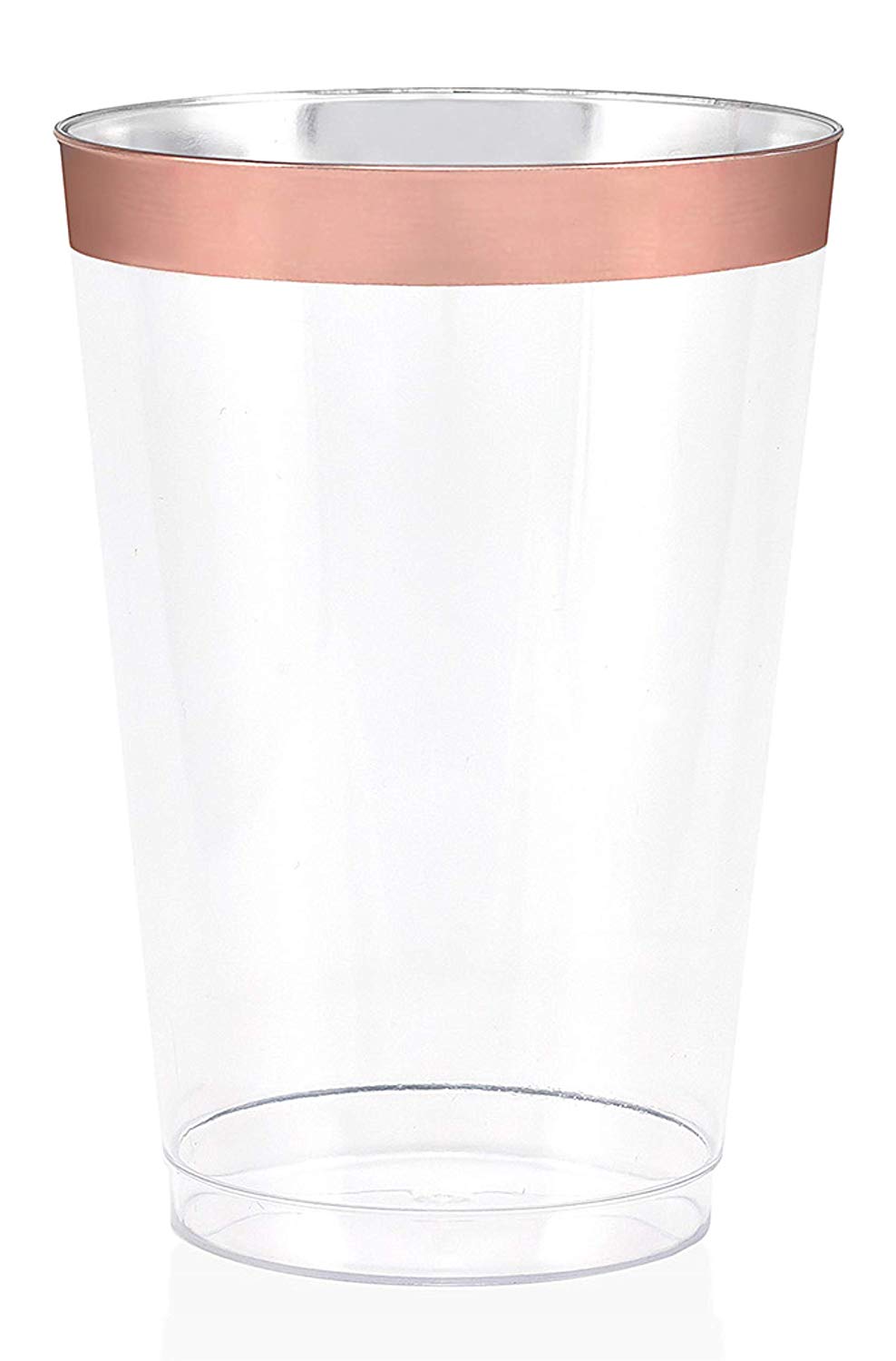 50 Rose Gold Rimmed Clear Hard Plastic Cups | 16 oz. Fancy Disposable Wedding Tumblers for Party & Wedding (50-Pack)