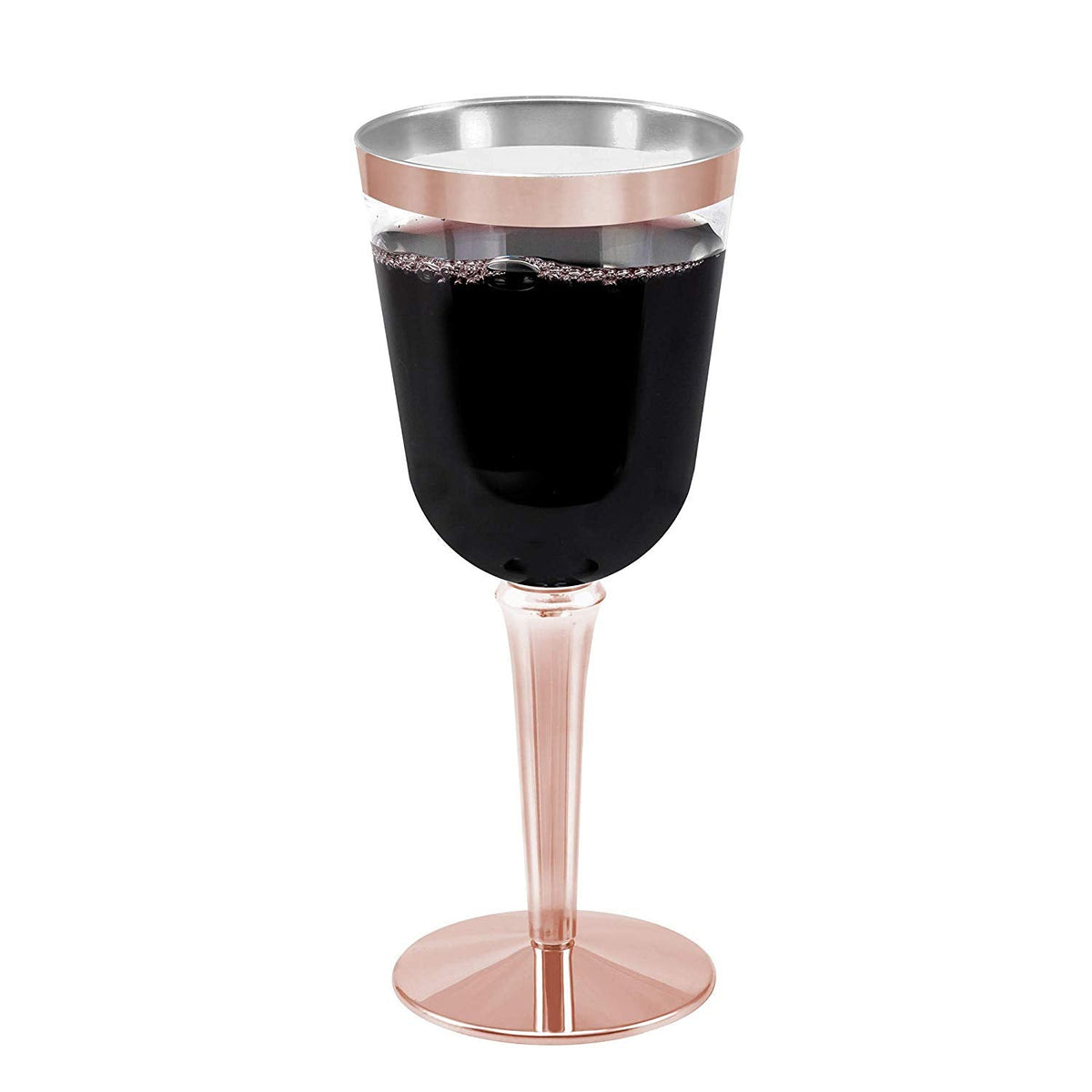 25 Rose Gold Rimmed Disposable Plastic Wine Glasses | Large 10 oz. Premium Clear Hard Plastic Fancy Wine Cups for Weddings & Events (25-Pack) by Bazaarqix