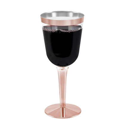 50 Rose Gold Rimmed Disposable Plastic Wine Glasses | Large 10 oz. Premium Clear Hard Plastic Fancy Wine Cups for Weddings & Events (50-Pack) by Bazaarqix