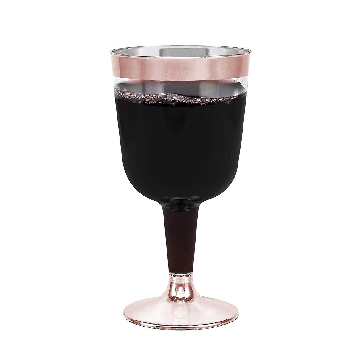 50-Pack Rose Gold Rimmed Disposable Wine Cups, 6 oz. | Clear Hard Plastic Fancy Small Dessert Cups (50-Pack) by Bazaarqix