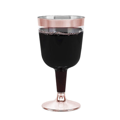 50-Pack Rose Gold Rimmed Disposable Wine Cups, 6 oz. | Clear Hard Plastic Fancy Small Dessert Cups (50-Pack) by Bazaarqix