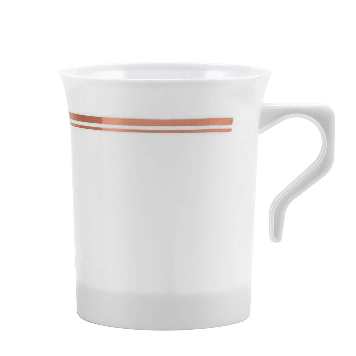 50 Heavyweight Disposable Plastic 8 oz. Coffee Mugs with Rose Gold Trim | Tea, Cappuccino, Espresso Cups with Handles (50-Pack) by Bazaarqix