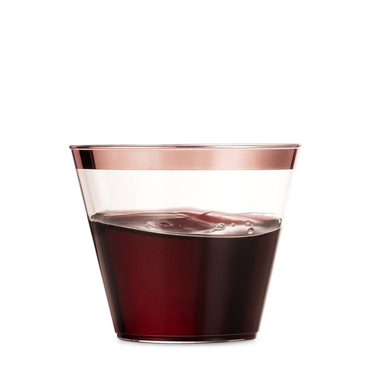 100 Rose Gold Rimmed Clear Hard Plastic Cups | 9 oz. Fancy Disposable Tumblers (100-Pack) by Bazaarqix