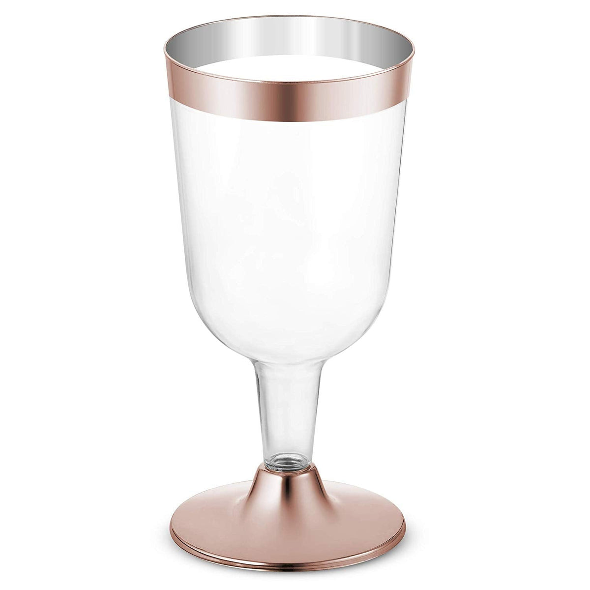 50-Pack Rose Gold Rimmed Disposable Wine Glasses | 7 oz. Premium Clear Hard Plastic Fancy Wine Cups (50-Pack) by Bazaarqix