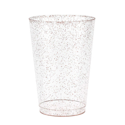 50 Rose Gold Glitter Clear Hard Plastic Cups | 12 oz. Fancy Disposable Wedding Tumblers for Party & Wedding (50-Pack) by Bazaarqix