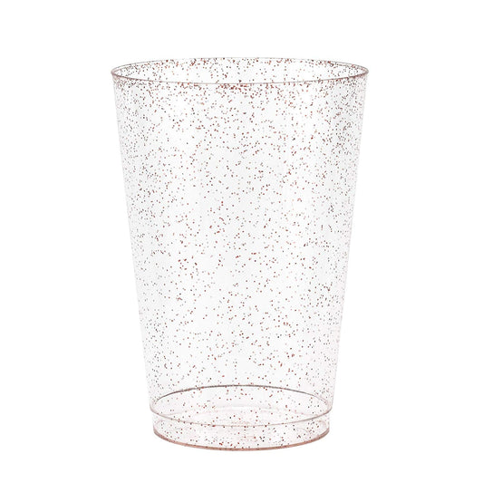 50 Rose Gold Glitter Clear Hard Plastic Cups | 14 oz. Fancy Disposable Wedding Tumblers for Party & Wedding (50-Pack)