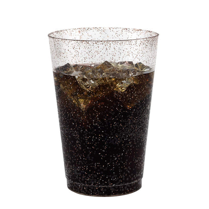 50 Rose Gold Glitter Clear Hard Plastic Cups | 10 oz. Fancy Disposable Wedding Tumblers for Party & Wedding (50-Pack) by Bazaarqix