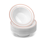 Disposable White Rose Gold Rimmed Plastic Dessert Bowls | SMALL 6 oz. Premium Heavy Duty Disposable Dinnerware with Real China Design | Safe & Reusable and Great for Parties (50-Pack) by Bazaarqix