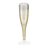 Plastic Champagne Glasses with Rose Gold Glitter, 50-Pack Disposable or Reusable Large Champagne Flutes, 7 oz
