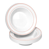 50 Disposable White with Rose Gold Trim Plastic Soup Bowls | 14 oz. Premium Heavy Duty Disposable Dinnerware with Real China Design | Safe & Reusable and Great for Parties or Weddings. (50-Pack)