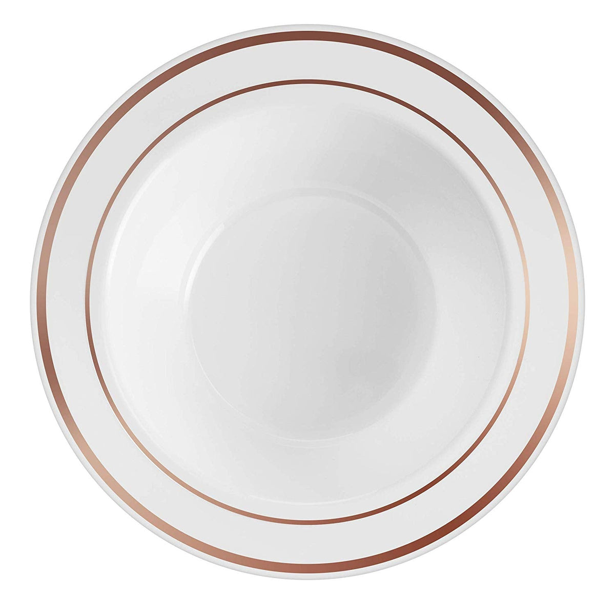 Disposable White Rose Gold Rimmed Plastic Dessert Bowls | SMALL 6 oz. Premium Heavy Duty Disposable Dinnerware with Real China Design | Safe & Reusable and Great for Parties (50-Pack) by Bazaarqix