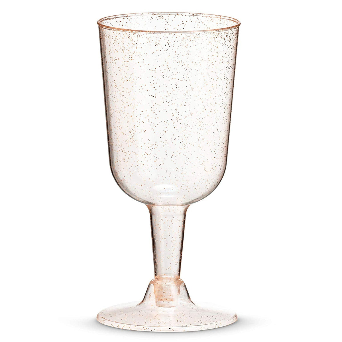 50 Rose Gold Glitter Disposable Wine Glasses | 7 oz. Clear Hard Plastic Fancy Cups for Parties & Weddings (50-Pack) by Bazaarqix