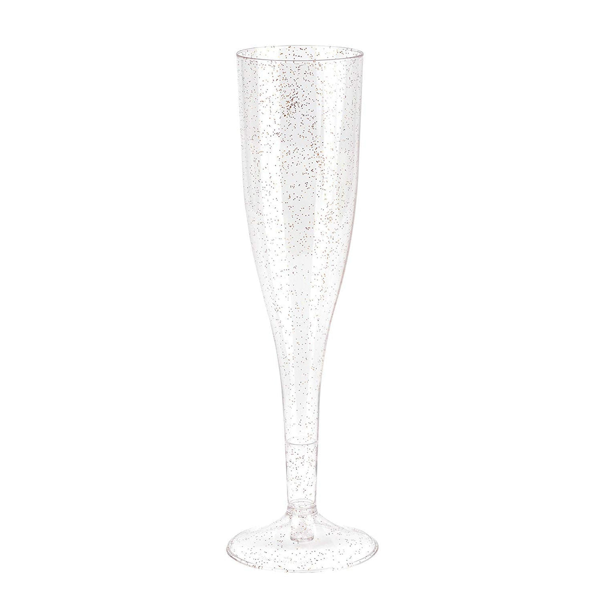 Plastic Champagne Glasses with Rose Gold Glitter, 50-Pack Disposable or Reusable Large Champagne Flutes, 7 oz