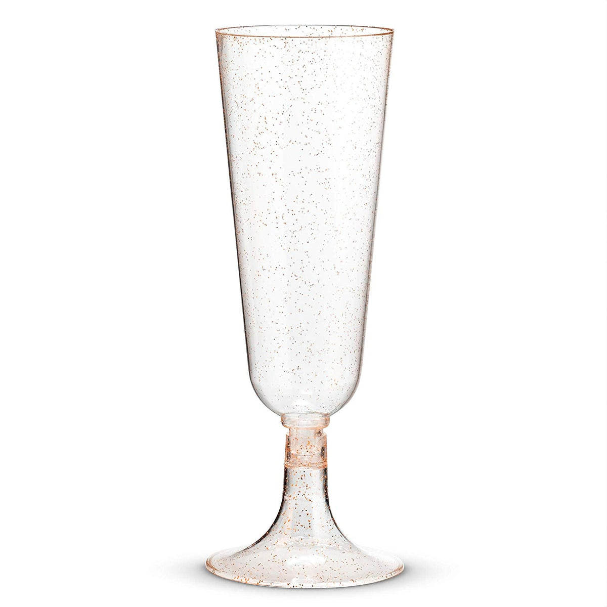 50 Plastic Rose Gold Glittered Champagne Flutes | 5.5 oz. Clear Hard Disposable Party & Wedding Cups | Premium Heavy Duty Fancy Toasting Glasses (50-Pack) Rose Gold Glitter by Bazaarqix