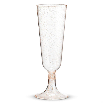 50 Plastic Rose Gold Glittered Champagne Flutes | 5.5 oz. Clear Hard Disposable Party & Wedding Cups | Premium Heavy Duty Fancy Toasting Glasses (50-Pack) Rose Gold Glitter by Bazaarqix