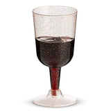 50 Rose Gold Glitter Disposable Wine Glasses | 7 oz. Clear Hard Plastic Fancy Cups for Parties & Weddings (50-Pack) by Bazaarqix
