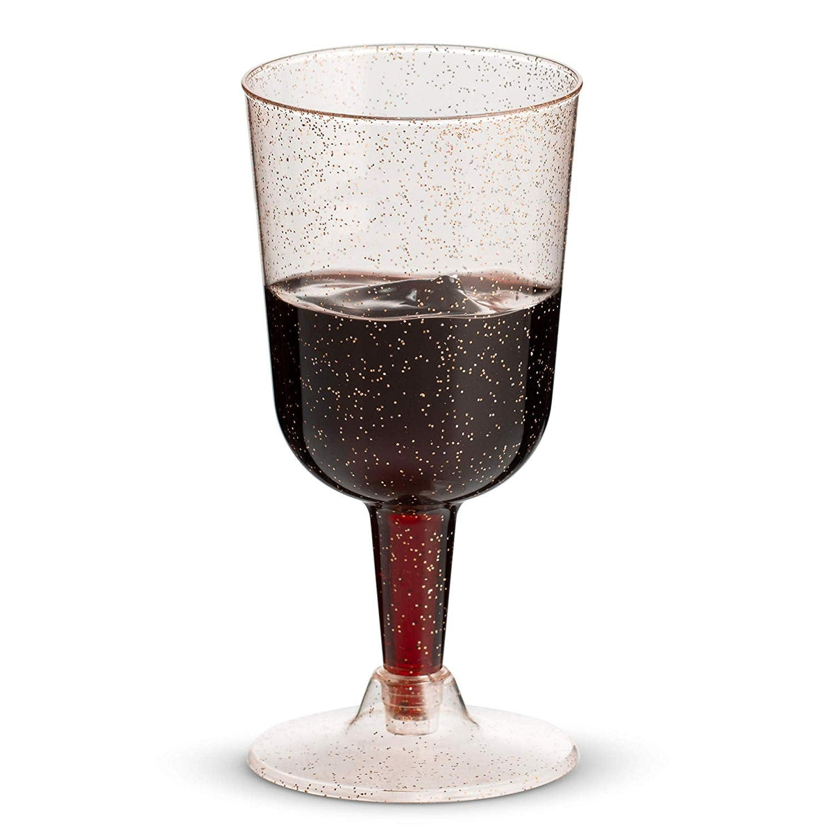 50 Rose Gold Glitter Disposable Wine Glasses | 7 oz. Clear Hard Plastic Fancy Cups for Parties & Weddings (50-Pack) by Bazaarqix