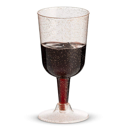50 Rose Gold Glitter Disposable Wine Glasses | 7 oz. Clear Hard Plastic Fancy Cups for Parties & Weddings (50-Pack) by Bazaarqix