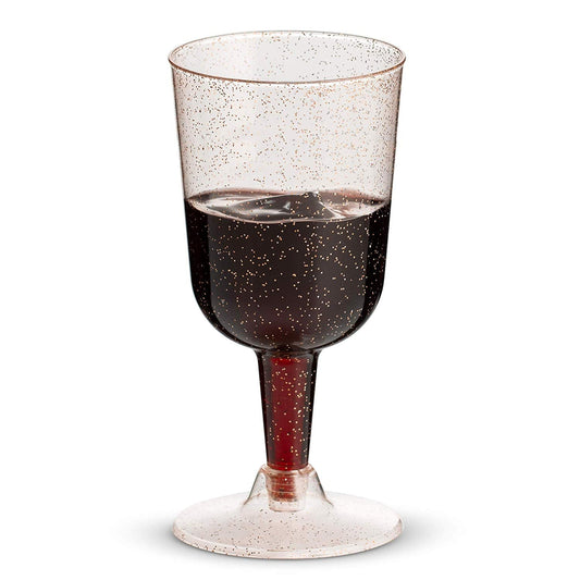 50 Rose Gold Glitter Disposable Wine Glasses | 7 oz. Clear Hard Plastic Fancy Cups for Parties & Weddings (50-Pack) by Bazaarqix
