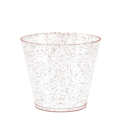 100 Rose Gold Glitter Clear Hard Plastic Cups | 9 oz. Fancy Disposable Wedding Tumblers (100-Pack) by Bazaarqix