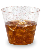 100 Rose Gold Glitter Clear Hard Plastic Cups | 9 oz. Fancy Disposable Wedding Tumblers (100-Pack) by Bazaarqix