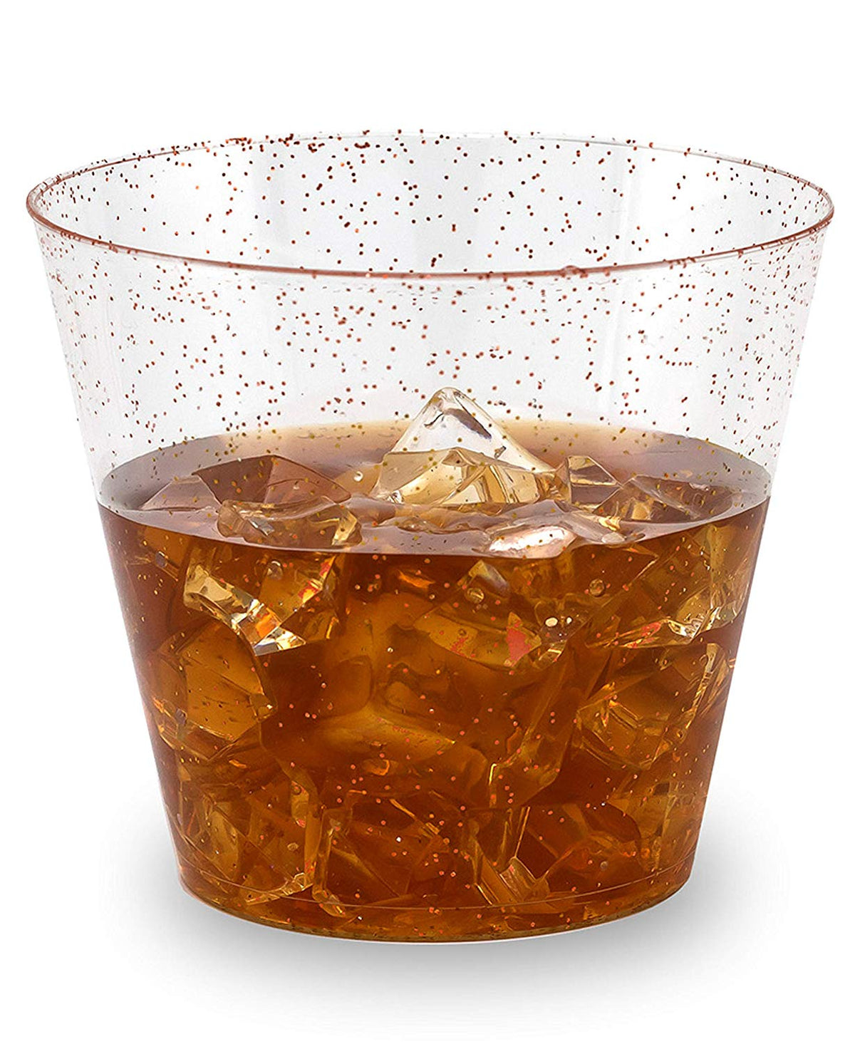 100 Rose Gold Glitter Clear Hard Plastic Cups | 9 oz. Fancy Disposable Wedding Tumblers (100-Pack) by Bazaarqix