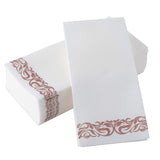 Bazaarqix Disposable Hand Towels & Decorative Bathroom Napkins | Soft and Absorbent Linen-Feel Paper Guest Towels for Kitchen, Parties, Weddings, Dinners or Events | White and Rose Gold (100-Pack)