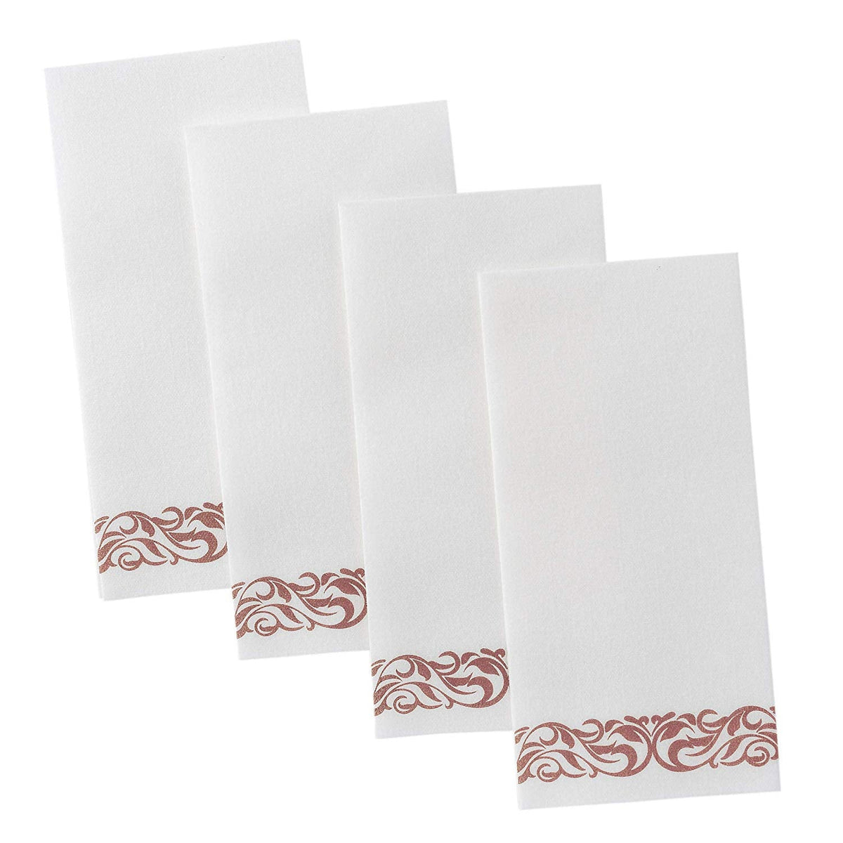 Bazaarqix Disposable Hand Towels & Decorative Bathroom Napkins | Soft and Absorbent Linen-Feel Paper Guest Towels for Kitchen, Parties, Weddings, Dinners or Events | White and Rose Gold (100-Pack)