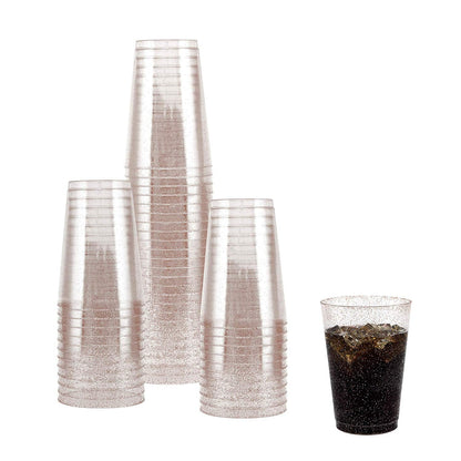 50 Rose Gold Glitter Clear Hard Plastic Cups | 10 oz. Fancy Disposable Wedding Tumblers for Party & Wedding (50-Pack) by Bazaarqix
