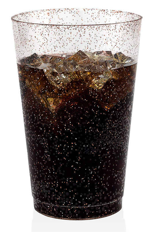 50 Rose Gold Glitter Clear Hard Plastic Cups | 16 oz. Fancy Disposable Wedding Tumblers for Party & Wedding (50-Pack)