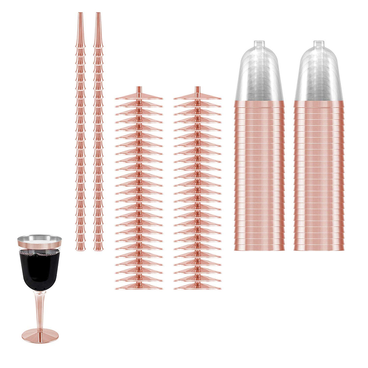 25 Rose Gold Rimmed Disposable Plastic Wine Glasses | Large 10 oz. Premium Clear Hard Plastic Fancy Wine Cups for Weddings & Events (25-Pack) by Bazaarqix