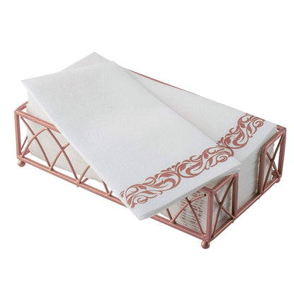 Bazaarqix Disposable Hand Towels & Decorative Bathroom Napkins | Soft and Absorbent Linen-Feel Paper Guest Towels for Kitchen, Parties, Weddings, Dinners or Events | White and Rose Gold (100-Pack)