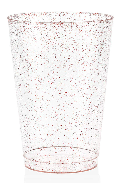 50 Rose Gold Glitter Clear Hard Plastic Cups | 16 oz. Fancy Disposable Wedding Tumblers for Party & Wedding (50-Pack)